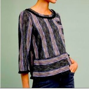 Current Air Striped Pullover Fringe Cropped Sweater Women’s Size Small